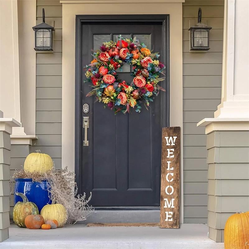💖Last Day 49% OFF💖 Handmade Fall Peony And Pumpkin Wreath - Year Round Wreath
