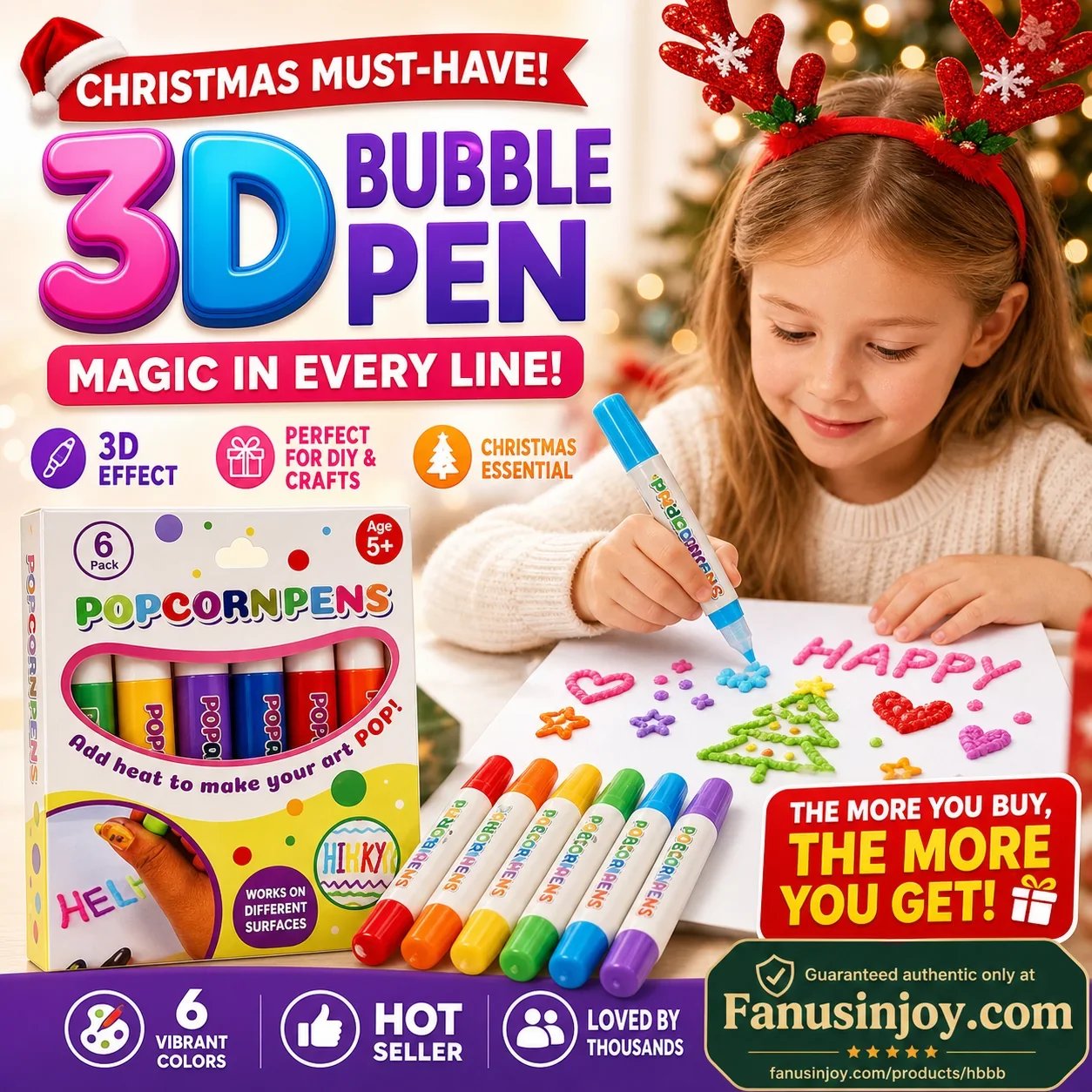 🎁🔮Magic Pen – Draw 3D with one stroke!🎄 DIY Bubble Popcorn Drawing Pens& Buy 3 Get 2 Free 🔥