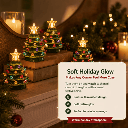Mini 4.5-inch retro LED ceramic Christmas tree (lighted)—suitable for holiday decor or as a gift