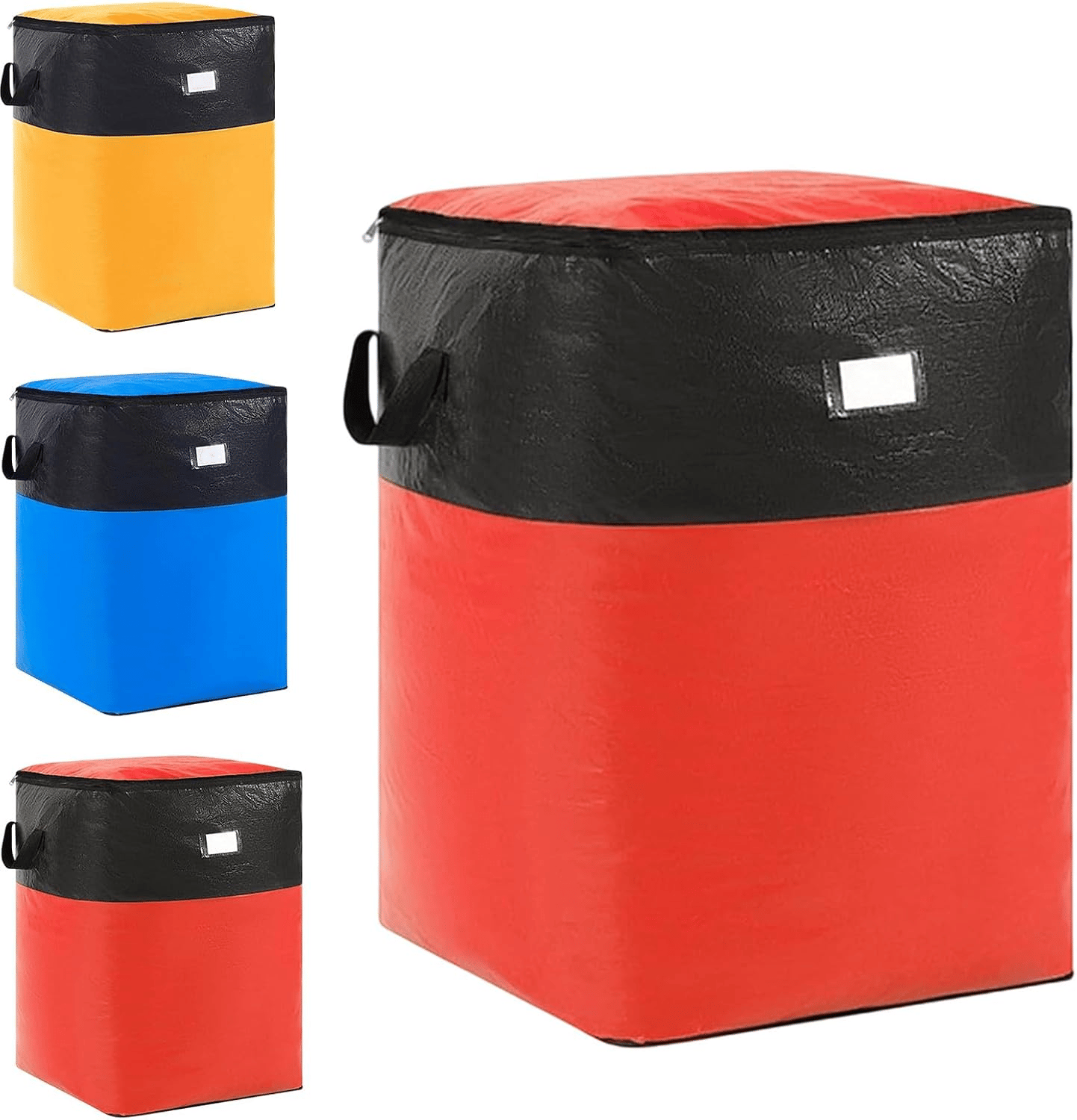3 Sizes Oversized Reusable Moving Storage Totes, Waterproof Tear Resistant Foldable Storage Bags with Full Open Top & Label Slot, Heavy Load Moving Bags for Rigid Moving Boxes for Moving Dorm Camping Bedding Clothes