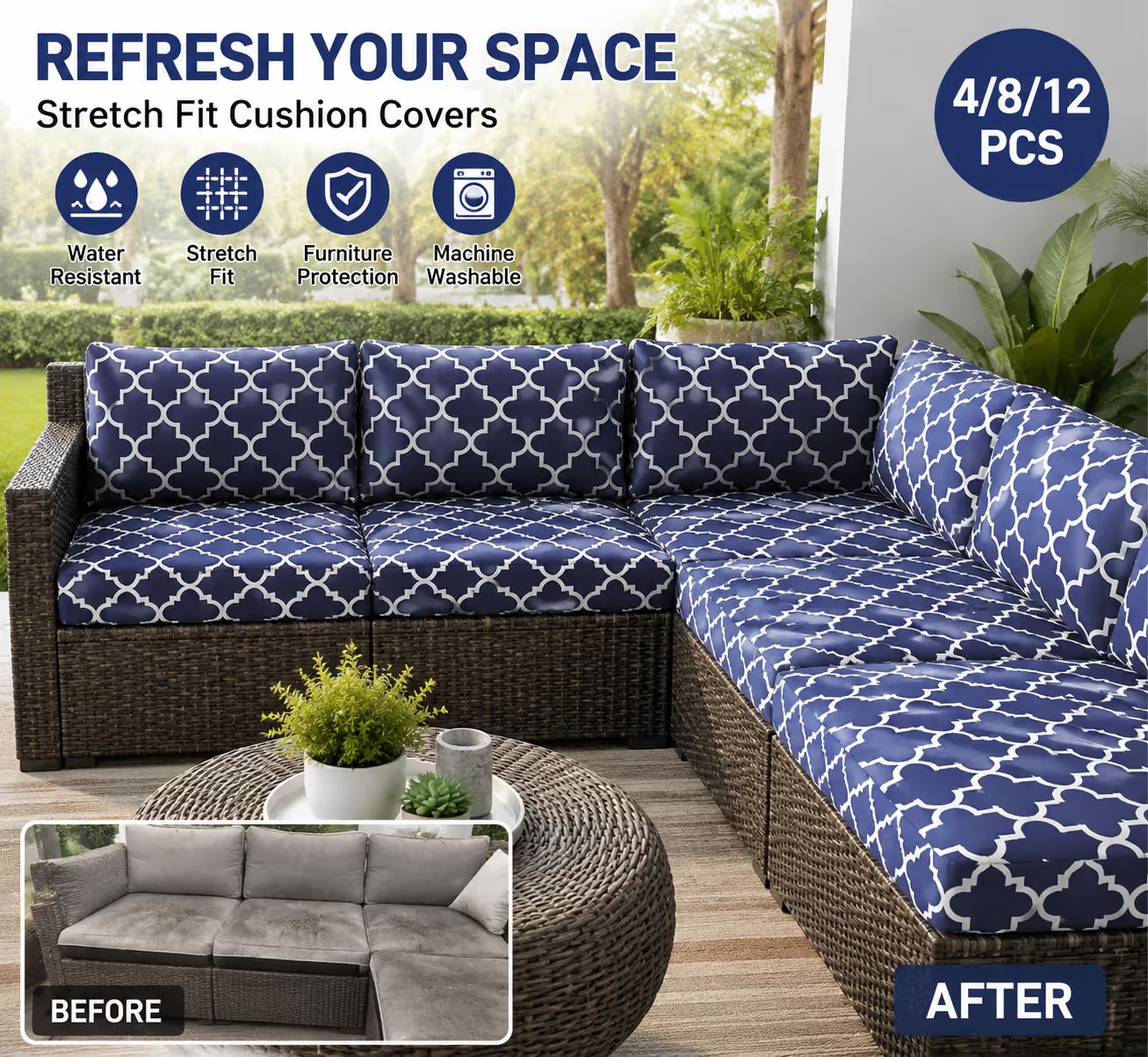 🛋️ Outdoor Patio Sofa Cushion Covers 🔥