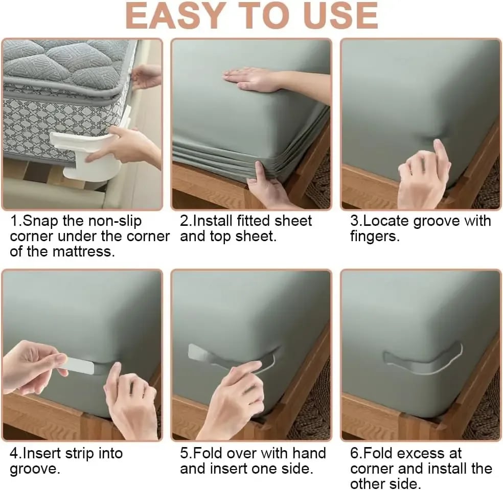 🛏️4 Pack Adjustable Bed Sheet Holder Straps, Elastic Mattress Sheet Clips to Prevent Slipping & Wrinkles