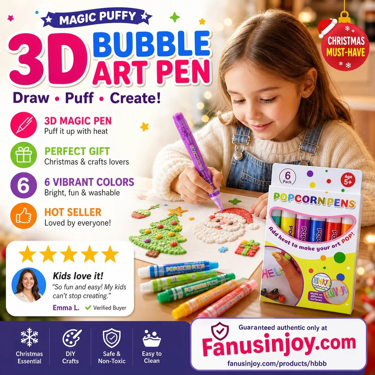 🎁🔮Magic Pen – Draw 3D with one stroke!🎄 DIY Bubble Popcorn Drawing Pens& Buy 3 Get 2 Free 🔥