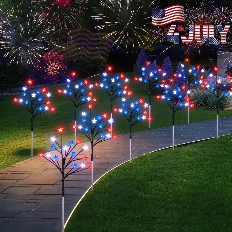8-Piece American Flag Solar Pathway Lights - Red, White & Blue LED Patriotic Stakes with 8 Lighting Modes - IP65 Waterproof Garden Decor for 4th of July & Memorial Day